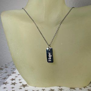 NEW Solid Silver Rectangular HOPE Pendant + Silver Chain Necklace